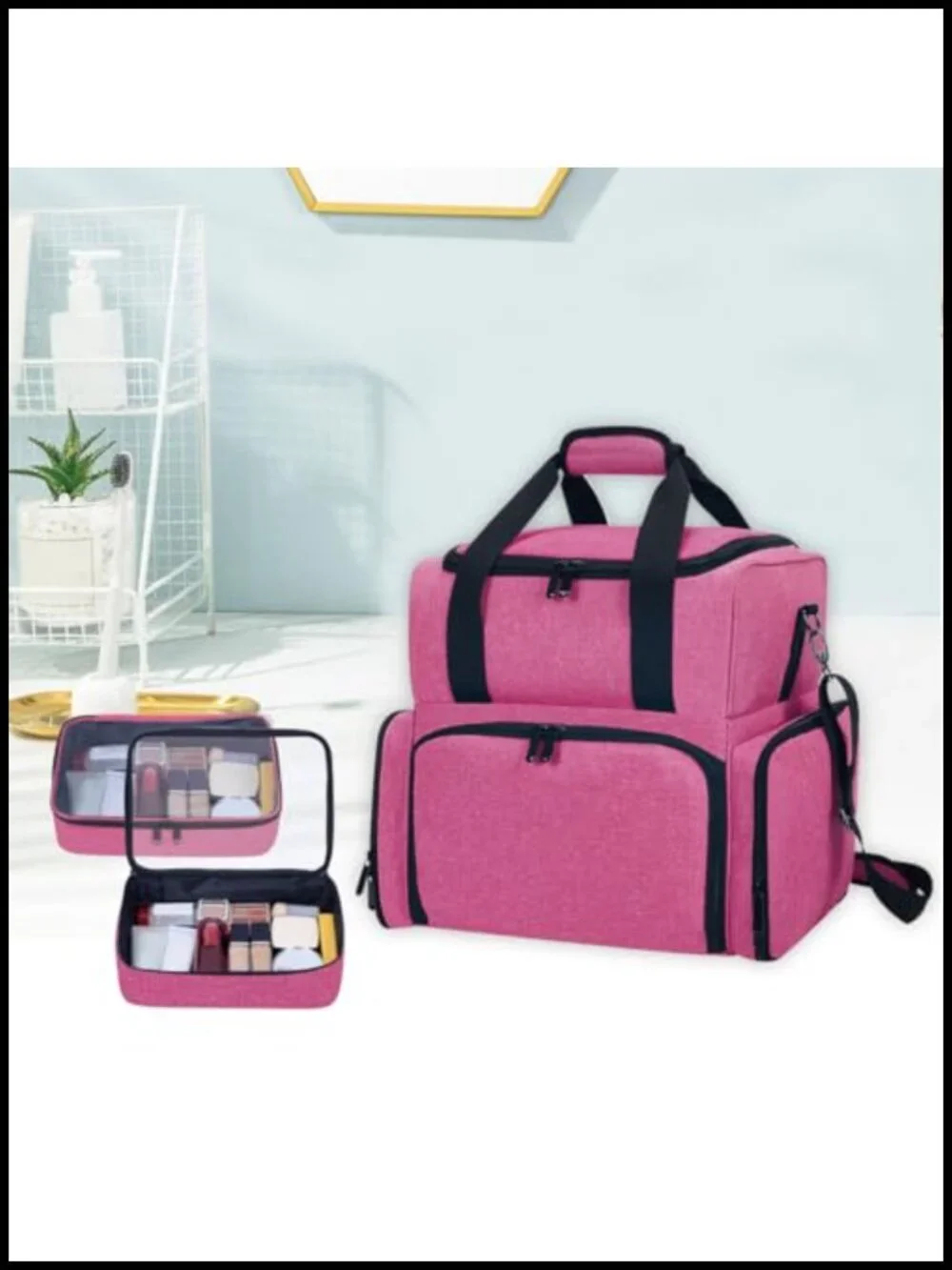 Large Makeup Bag with 2 Removable Case | Travel Toiletry Organizer Double Layer